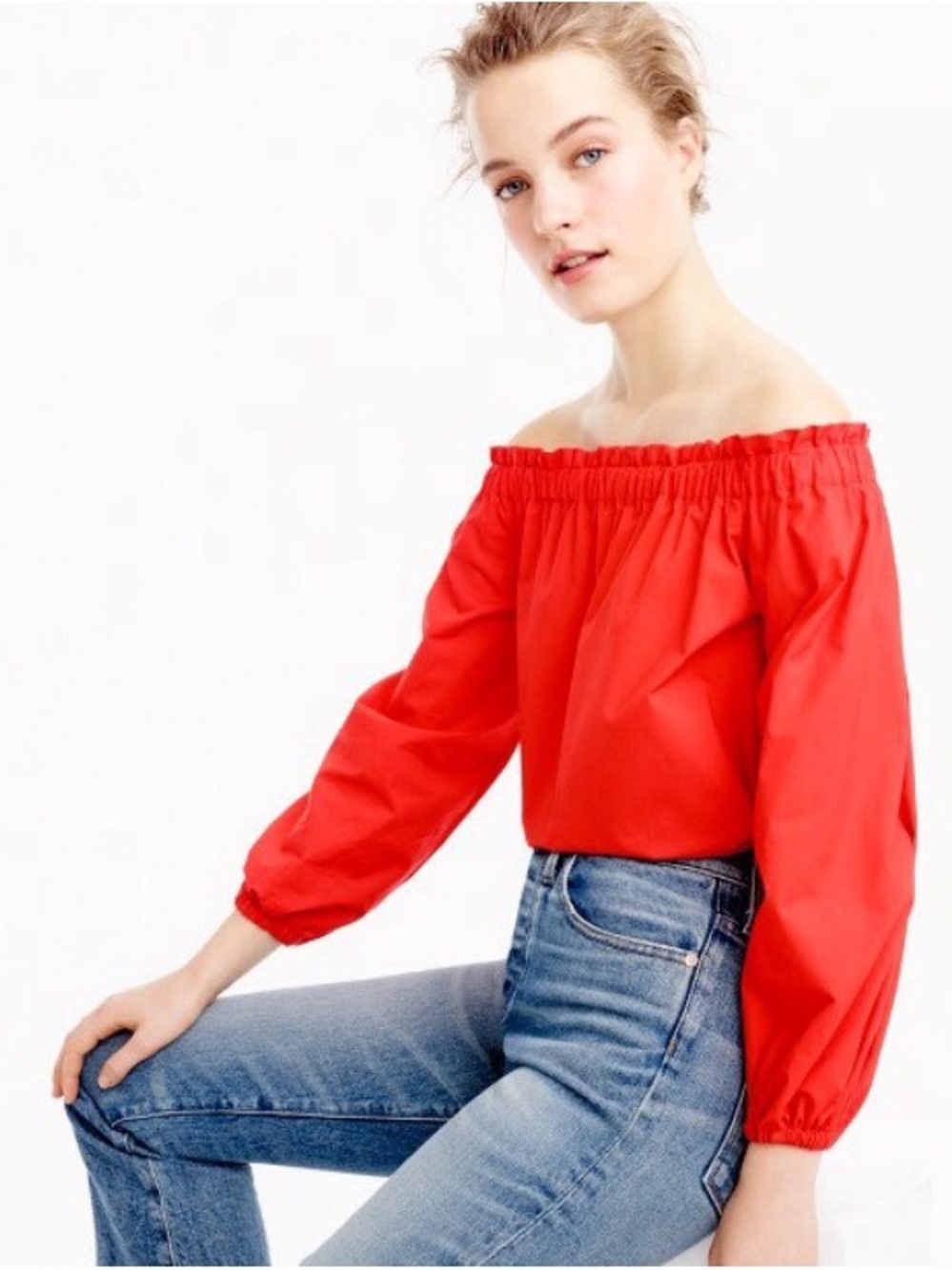 J. Crew Red Off-Shoulder Peasant Top red 2P